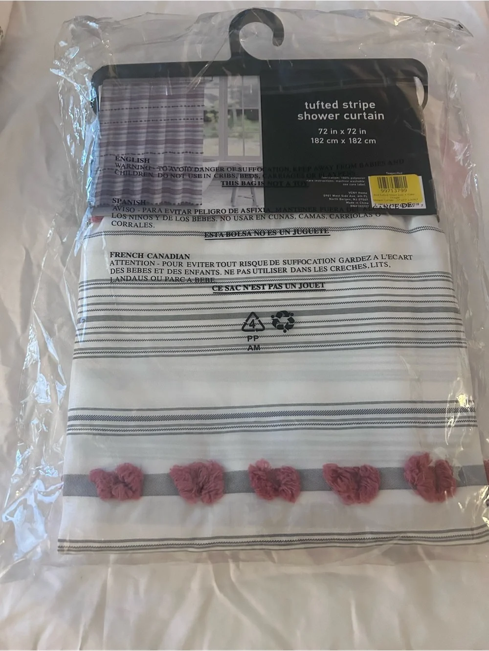 Tufted Stripe Shower Curtain - White with Pink & Gray Accents